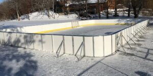 outdoor hockey rink in winter